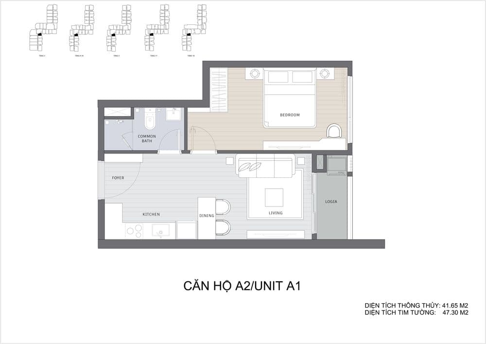 Floor Plan for Ambience 1 Bedroom - Type A1