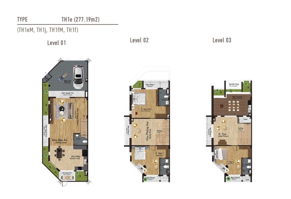 Floor Plan for Nhà phố 3 tầng Loại-TH1e